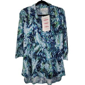 Women with Control by Renee Greenstein 3/4 Sleeve Collard Blouse Size Medium